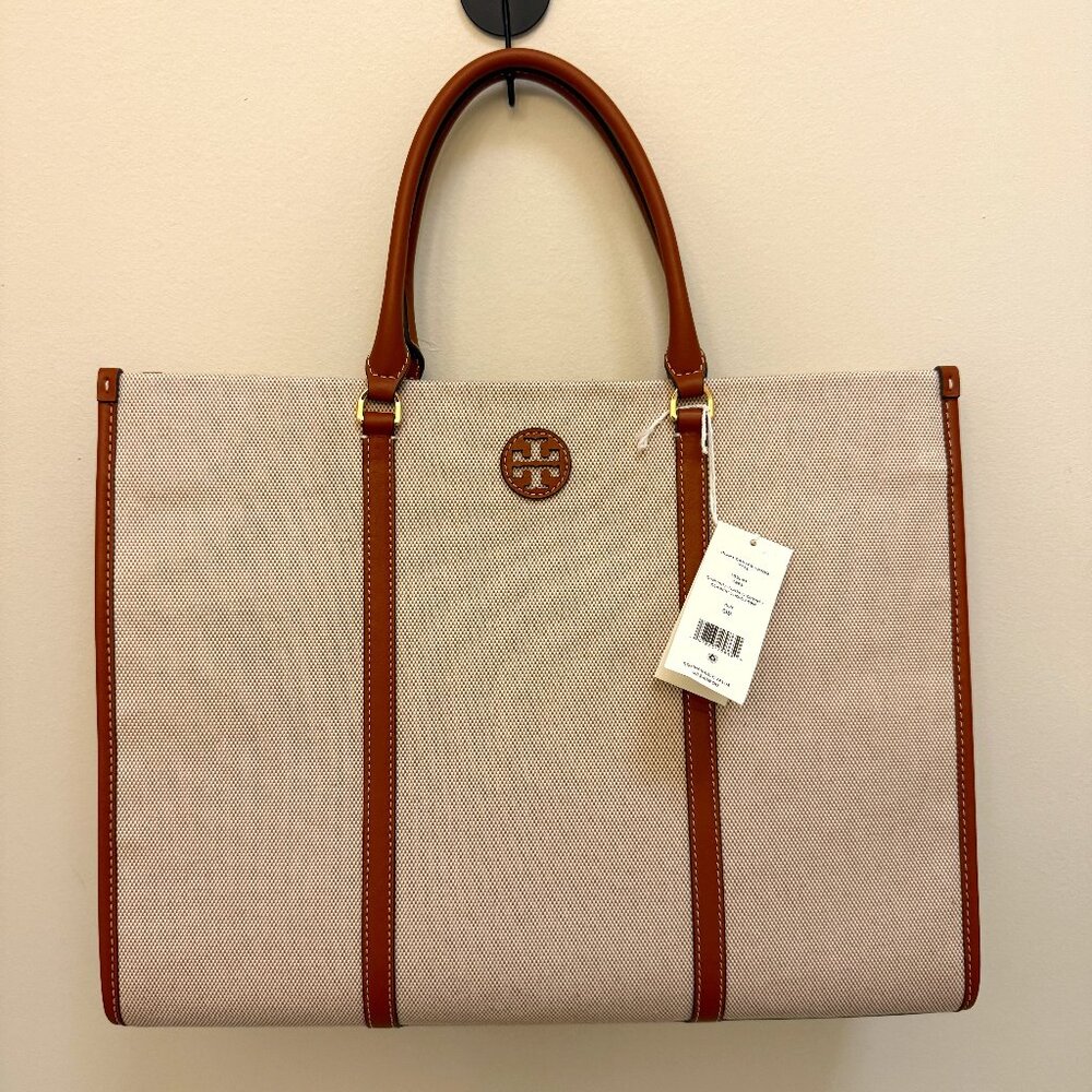 Tory Burch Blake Canvas Jumbo Tote In Natural Classic Cuoio